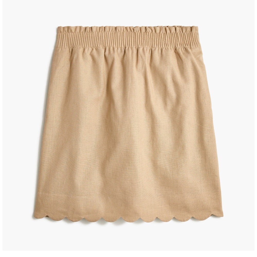 NWT J Crew Scalloped linen-cotton‎ pull on mini skirt Women’s SZ 2 in Tan